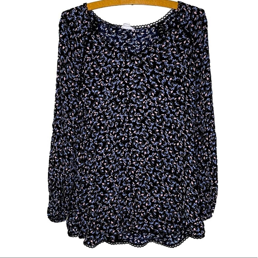 Westport Peasant Top Ditzy Floral Blouse Black Long Sleeved Women’s L